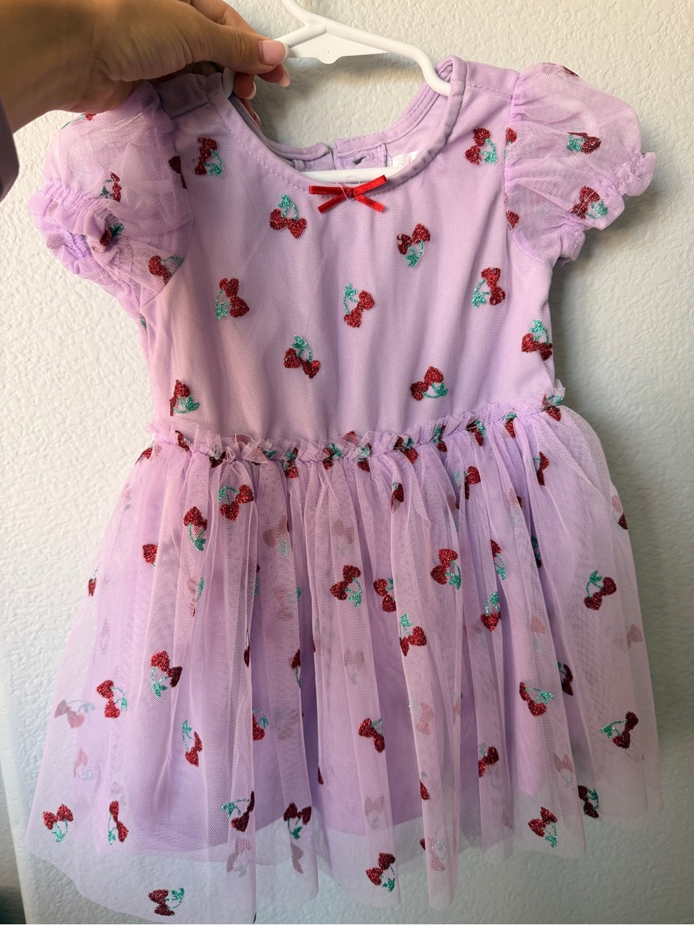 Nannette Lilac Tulle Dress with Red Cherry Embroidery